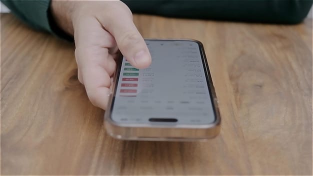A close-up of a smartphone displaying a survey app interface. A finger is tapping on a multiple-choice question, and the screen shows a progress bar indicating survey completion.