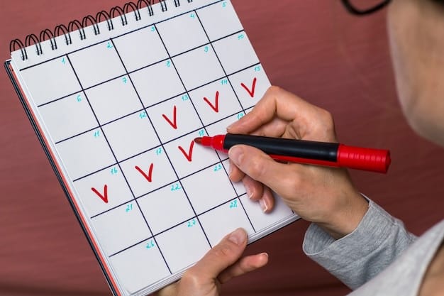 A close-up shot of a calendar with several days marked with a checkmark, representing consistent participation in online surveys. A hand is seen reaching for a pen to mark another day.