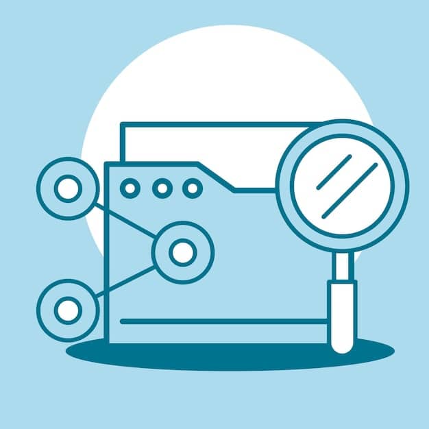 An icon graphic showing a magnifying glass over a data set, with elements being filtered out to represent the principle of data minimization in online surveys.