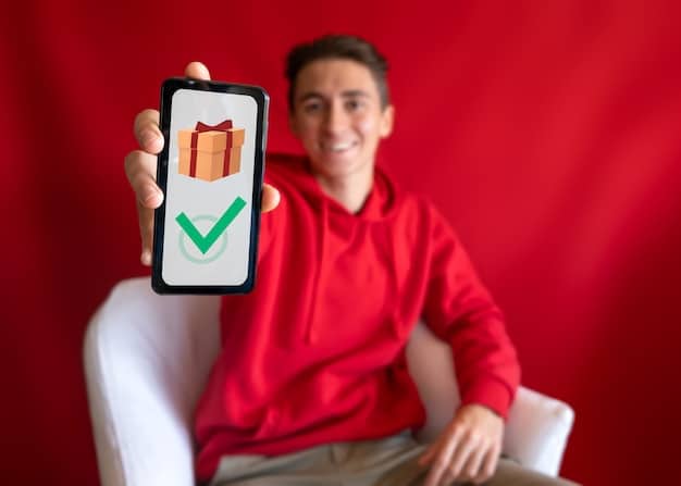 A person holding a smartphone showing the Google Opinion Rewards app interface. The interface displays a clear survey invitation and the potential earnings upon completion. The background is blurred, focusing attention on the smartphone screen and the survey app.
