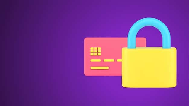 A person holding a credit card with a padlock icon overlaid on it, indicating the importance of secure financial transactions. The setting is a modern office.