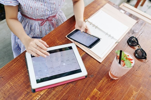 A digital calendar or planner app on a tablet, displaying a meticulously organized schedule with color-coded entries for different gig jobs, emphasizing time management and productivity.