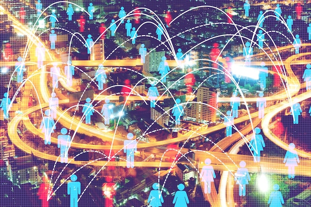 A graphic representation of the gig economy showcasing an interconnected network of freelancers, companies, and projects, highlighting the dynamic nature of the workforce.
