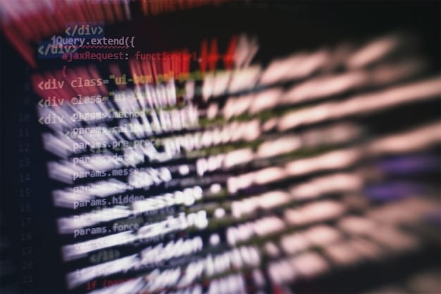 A close-up of a computer screen displaying lines of code, with various programming languages highlighted in different colors. The focus is on the complexity and detail involved in software development.