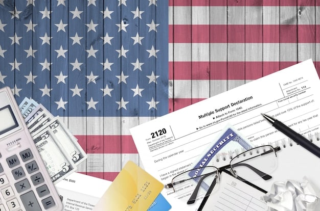 A detailed close-up of a US tax form (Form 1040) with a calculator and a pen resting on top, with the focus on sections related to income and deductions for remote workers, highlighting terms like 