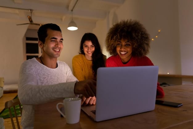 A diverse group of freelancers smiling and working together in a brightly lit co-working space. On their laptops, there are open tabs related to healthcare plans and enrollment forms.