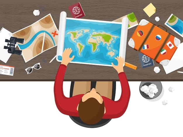 A person sitting at a desk, surrounded by maps and charts of various cities and towns. They are using a laptop to compare data and make notes, suggesting thorough research into potential relocation destinations.