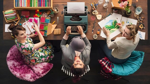A freelancer working at a home desk, surrounded by family photos and personal items, illustrating the challenge of balancing work and personal life while working remotely. The worker is taking a break to interact with a child.