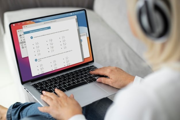 A close-up shot of a person's hands typing on a laptop keyboard, with a spreadsheet or tax form visible on the screen. The background is blurred, with a hint of a modern home office setup.