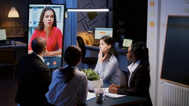 A person leading a virtual team meeting, confidently presenting ideas and guiding the discussion. The atmosphere encourages collaboration and innovation.