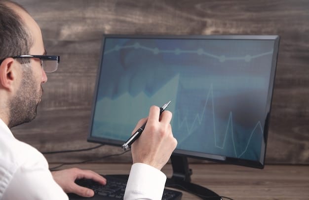 A close-up shot of a financial analyst reviewing stock charts on a computer screen, highlighting the importance of thorough research before investing.