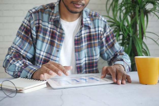 A person using a tablet to review analytics and student feedback for their online course, with charts and graphs showing positive engagement and revenue growth. The setting is a modern, organized workspace.
