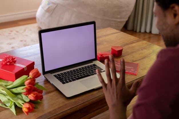 A laptop displaying a vibrant social media advertisement for a subscription box, alongside various marketing tools and analytics dashboards, highlighting the importance of digital marketing for business growth.