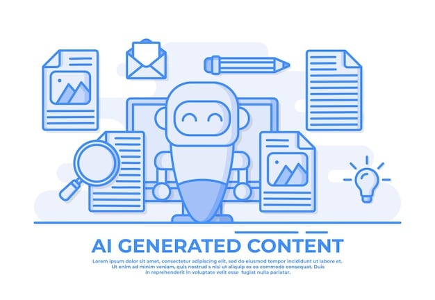 Three distinct icons representing, from left to right: AI-powered content creation, automated marketing processes, and data analytics. Each icon is stylized and modern, with vibrant colors and clear, symbolic imagery.