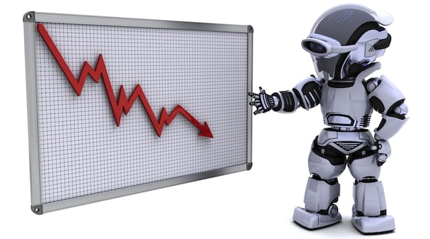 A graph comparing the hypothetical investment growth of a portfolio managed by a robo-advisor versus a portfolio managed by a traditional financial advisor. The graph shows fluctuations and the time scale, illustrating relative performance.
