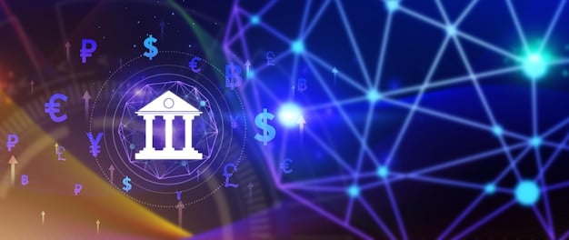 A visual representation of traditional financial institutions (e.g., banks, hedge funds) connecting to DeFi protocols on a blockchain, symbolizing the integration of traditional finance with decentralized finance.