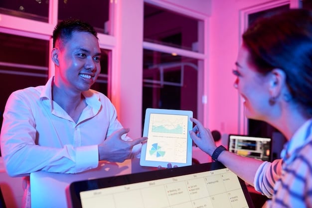 An image showcasing a customer service agent using a data analytics dashboard to assist a customer in real-time. The dashboard provides a 360-degree view of the customer's profile and transaction history.