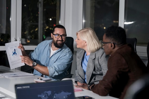A group of people collaborating around a table, reviewing regulatory documents and digital dashboards, representing the proactive engagement of a fintech company with regulatory compliance.