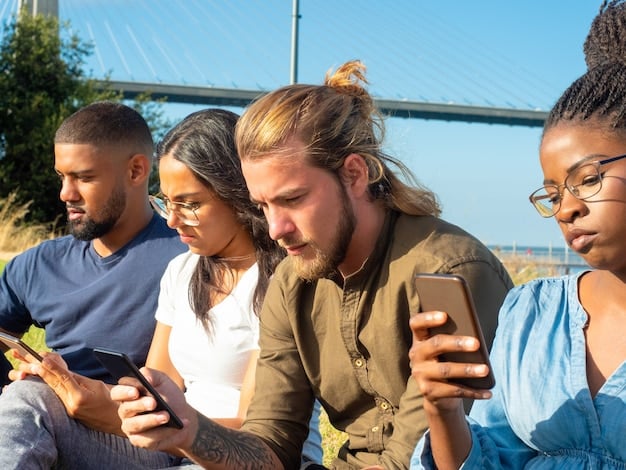 A group of diverse individuals in a rural area using smartphones to access financial services, showcasing the role of fintech in bridging the financial gap for underserved populations.