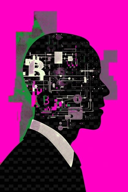 An illustration shows a digital representation of a person's head, filled with interconnected blockchain nodes. This symbolizes the integration of personal identity and blockchain technology, emphasizing security and connection.
