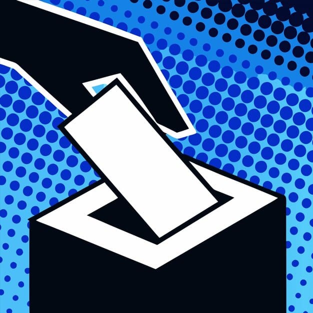 A stylized image of a ballot box with a blockchain symbol subtly integrated, representing secure and transparent electronic voting.