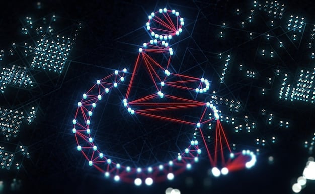 A stylized image representing the US legal system, with blockchain symbols integrated into the scales of justice, highlighting the intersection of law and technology in the context of digital art.