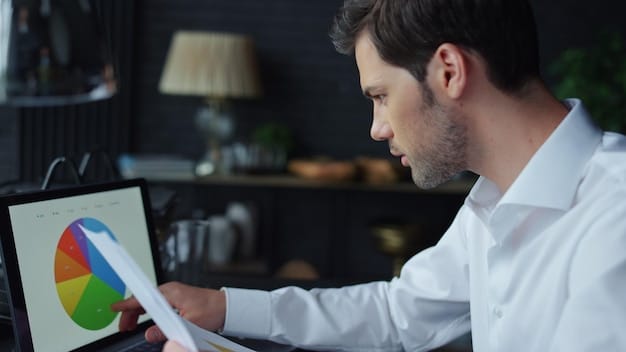 A close-up shot of a person analyzing campaign performance metrics on a dashboard, with charts showing audience engagement and ROI. The focus is on the data-driven approach to defining target audience and campaign goals in influencer marketing.