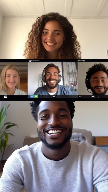 A diverse group of people participating in an online video call. The scene showcases the collaborative and interactive nature of online consulting. The screenshot includes professionals from various backgrounds, all engaged in a lively discussion.
