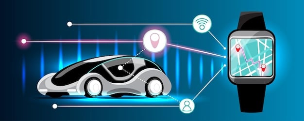 A graphic representation of various IoT devices (smartwatch, smart home devices, connected car) sending data to an insurance company's system. The image emphasizes the flow of real-time data and its use in personalized insurance products. The background is a clean, modern design.