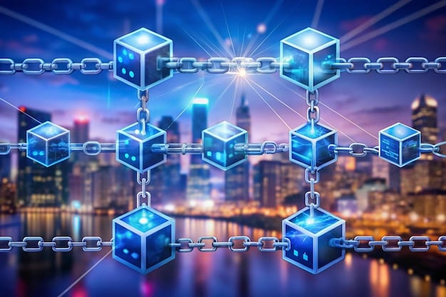 A visual representation of a blockchain transaction, showing the blocks being linked together and secured with cryptography, illustrating the security aspects of using blockchain for mobile payments and its contribution to solve 