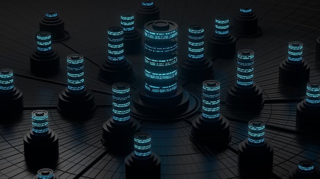 A stack of digital coins or tokens, with one token prominently featuring a percentage sign, symbolizing royalty payments. The background is a blockchain network diagram, suggesting the flow of value.