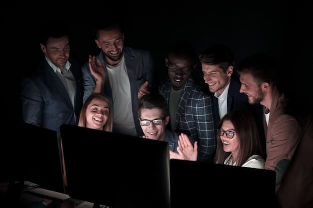 A group of diverse cybersecurity professionals are gathered around a large monitor in a dimly lit, modern office. The monitor displays a complex network diagram with various security metrics and alerts. The team appears focused and collaborative, discussing potential vulnerabilities and solutions. The scene emphasizes the importance of expertise and teamwork in conducting effective Blockchain Security Audits.