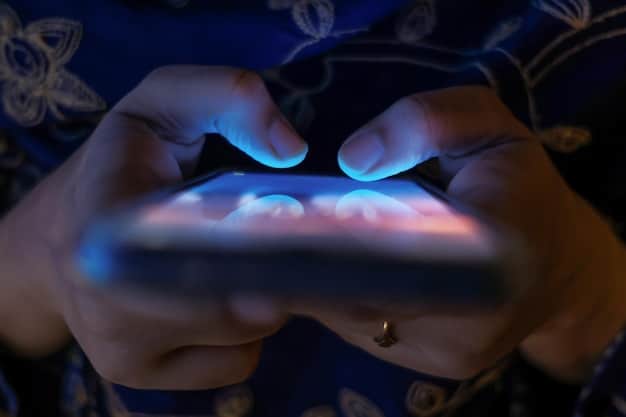 A close-up shot of a hand holding a smartphone displaying a blockchain-based game with several NFT assets listed for sale. The image showcases the ease of access and tradability of in-game NFTs, appealing to a gamer audience. The background is blurred to focus on the phone screen and the NFTs.