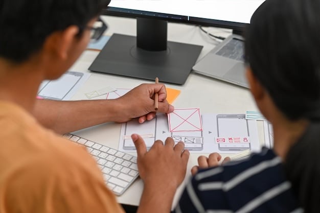 A professional user interface (UI) designer conducting an A/B test on a website, analyzing user feedback and making adjustments to elements like buttons and text on a screen.