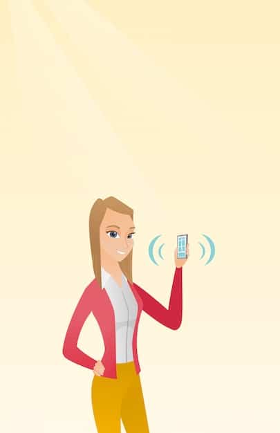 A graphic showing a person using a voice assistant on their mobile phone. The graphic includes a speech bubble with the text 