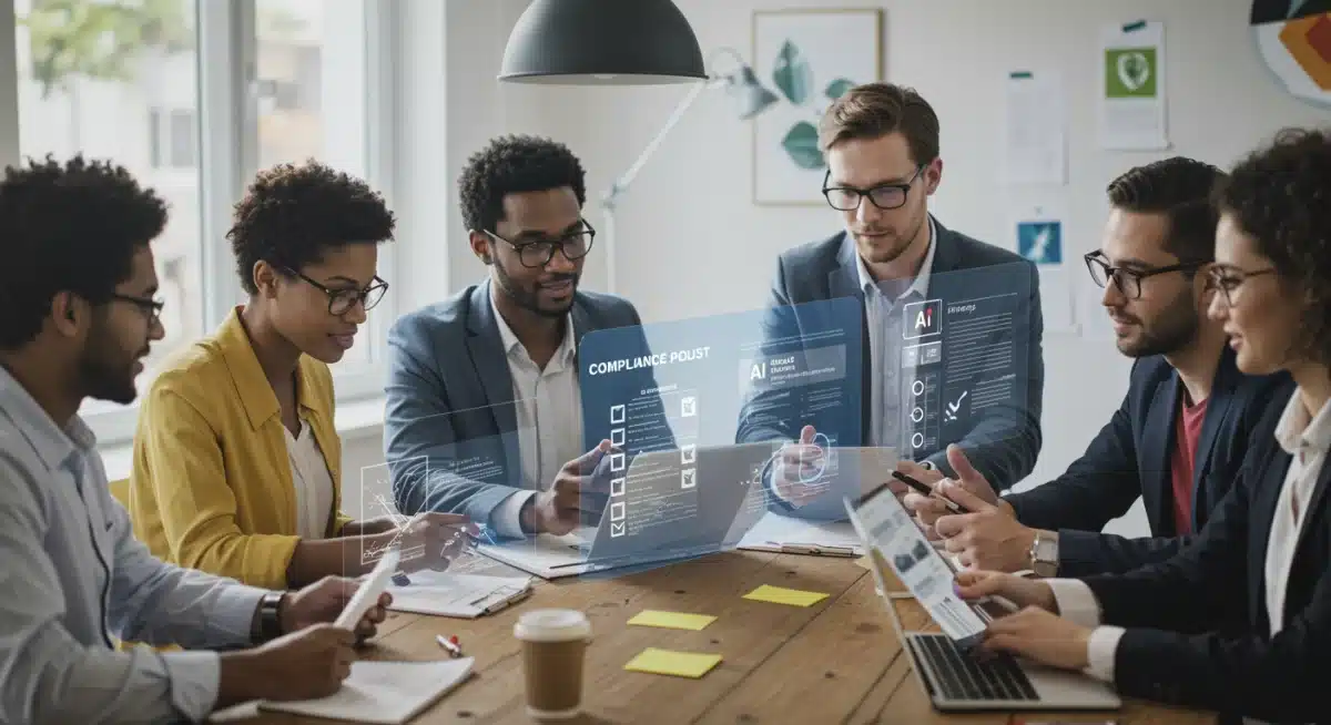 Team collaborating on AI compliance strategies for US regulations.