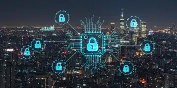 AI neural network protecting financial fraud data against fraud with secure digital locks.