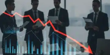 Graph showing an 18% reduction in customer acquisition cost, with business professionals collaborating.