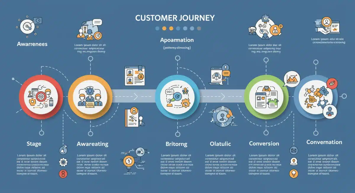 Infographic detailing customer journey stages and cost optimization points.