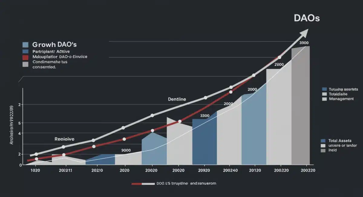Infographic showing growth trends of DAOs in the US, 2022-2025