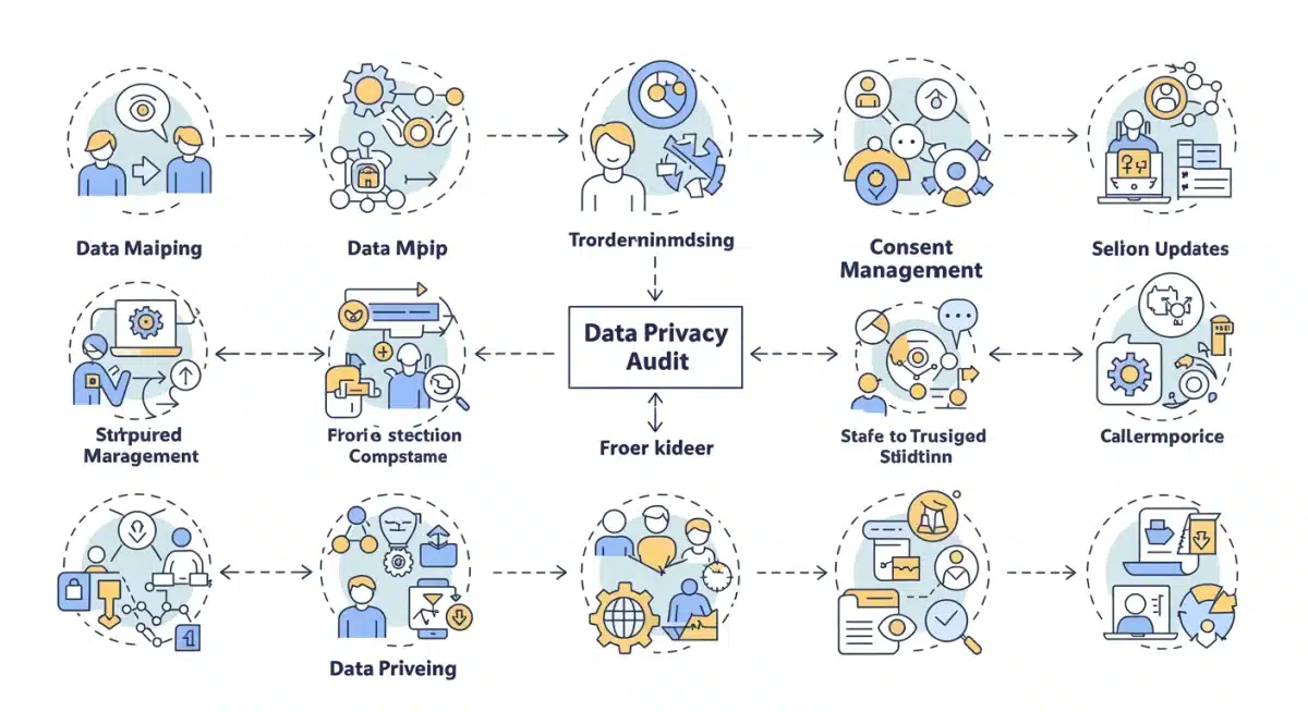Flowchart illustrating key steps in a data privacy audit for CCPA and VCDPA compliance.
