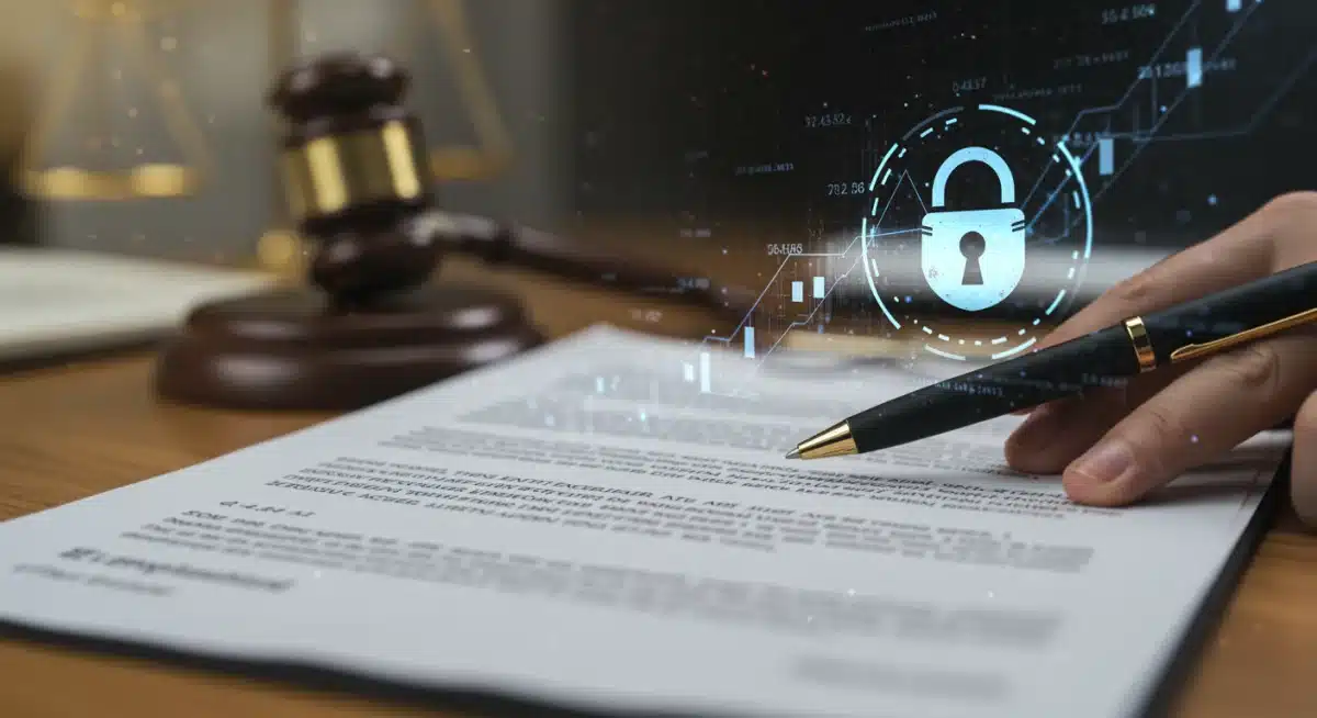 Legal document with data privacy symbols, representing compliance with new FTC guidelines.