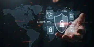 Digital shield protecting consumer data, representing CCPA and VCDPA compliance by Q1 2025 for US consumers.