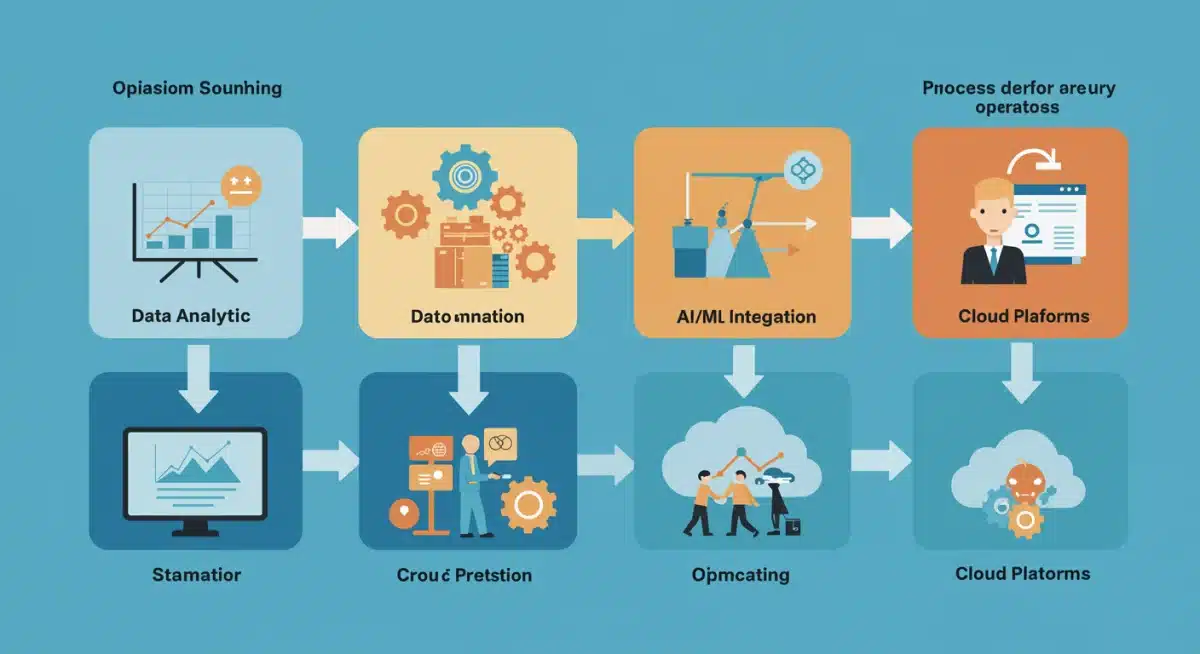 Infographic detailing digital supply chain transformation pillars: data, automation, AI, cloud