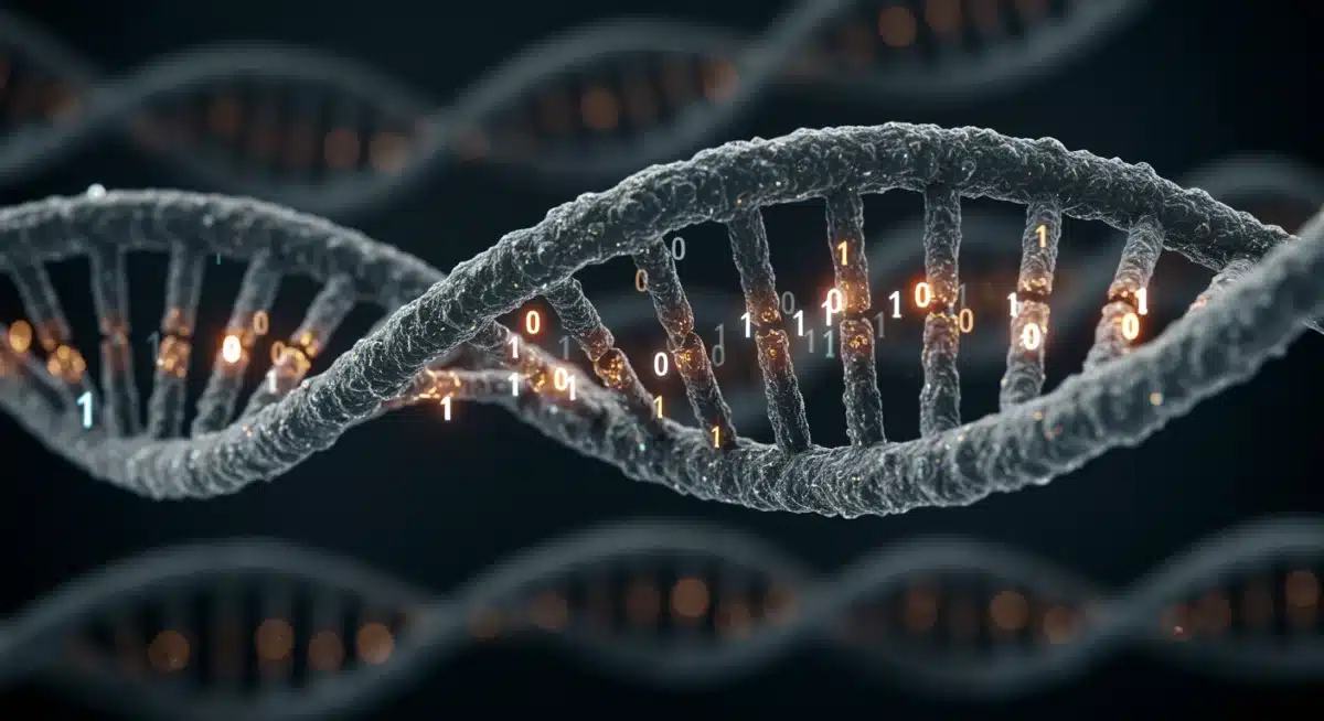 Microscopic view of engineered DNA encoding binary digital data