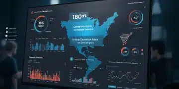 Digital dashboard showing 18% e-commerce conversion rate increase for U.S. businesses with positive financial impact.