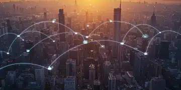 5G Advanced 2025: US Consumers & Connectivity Future Futuristic cityscape with glowing 5G network connections.