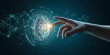 Future Human-Computer Interaction: 3 Breakthroughs Expected Futuristic human interaction with glowing holographic interface