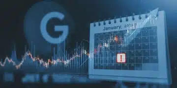 Digital graph showing SEO trends and a calendar for January 2025, highlighting Google's algorithm update for US marketers.