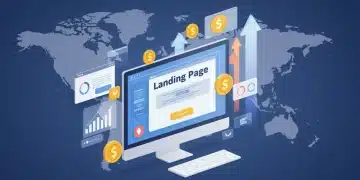High-converting landing page design for US digital marketing in 2025, with analytics and growth symbols.
